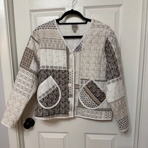 COMO VINTAGE‎ patchwork neutral colors V-neck jacket size medium
